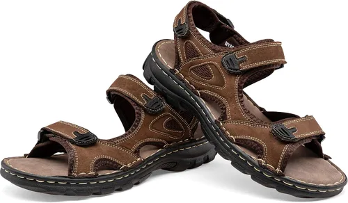 Vista 8 de Jousen Sandalias de cuero para hombre, sandalias de playa con punta abierta, para verano, senderismo, deportes al aire libre