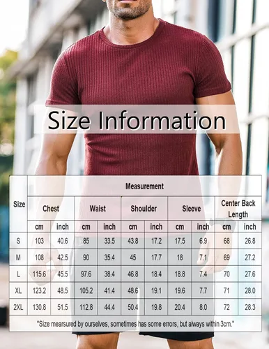 Vista 6 de COOFANDY Camisetas musculares elásticas de manga corta con cuello redondo para hombre