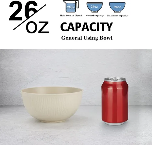Vista 3 de Wrova Juego de 8 cuencos de paja de trigo, cuencos irrompibles para cereales de 26 onzas, aptos para microondas y lavavajillas, cuencos para niños