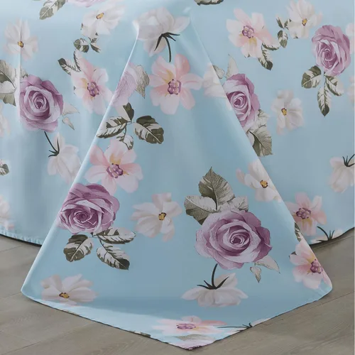 Vista 7 de FADFAY Juego de sábanas tamaño King, sábanas de algodón percal rosa floral con bolsillo profundo, ropa de cama vintage lujosa azul con estampado