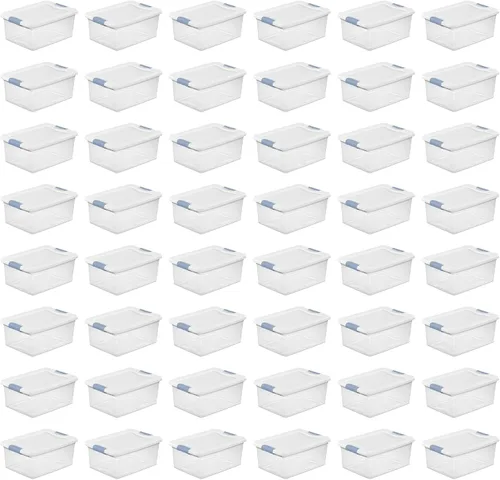 Vista 22 de Sterilite - Paquete de 12 contenedores de almacenamiento con pestillo para debajo de la cama, con tapas, de plástico transparente, 6 cuartos