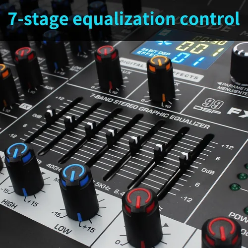 Vista 6 de Consola de mezclador de sonido profesional de 8 canales, 99 bits DSP, procesador digital de 99 bits, USB, Bluetooth, MP3 para entrada de grabación