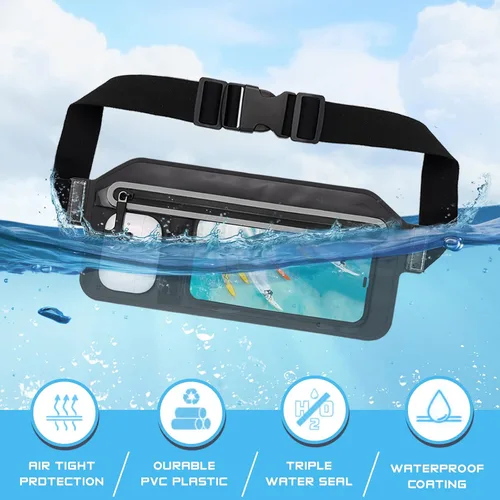 Vista 2 de SJEhome Funda impermeable IPX8 para teléfono con correa ajustable para la cintura, compatible con iPhone de la serie completa Galaxy de hasta 7 Negro