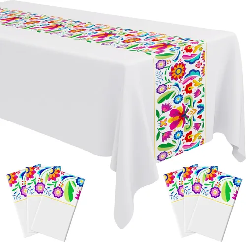 Vista 16 de Oudain 3 piezas de mantel de fiesta de 108 x 54 pulgadas, mantel de plástico mexicano impermeable, mantel desechable para noche de tacos, fiesta
