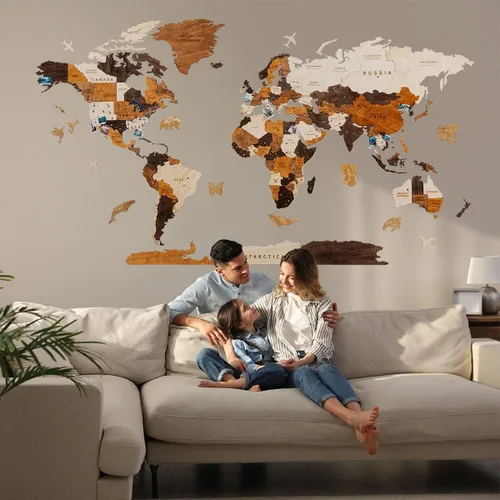 Vista 7 de HYPERI Decoración de pared de mapa del mundo de madera 3D multicapa, decoración de pared de arte de madera, mapa mundi para pared, mapas del mundo