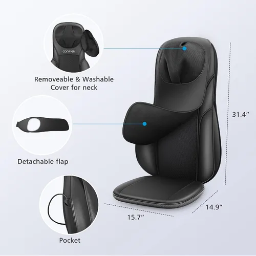Vista 13 de COMFIER Masajeador Shiatsu de espalda con calor, almohadilla de masaje para silla con amasado profundo y masaje giratorio, masajeador para silla