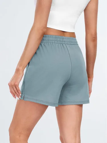 Vista 21 de AUTOMET Pantalones cortos deportivos para mujer, estilo casual, con cordón, cómodos, elásticos, de cintura alta, con bolsillos