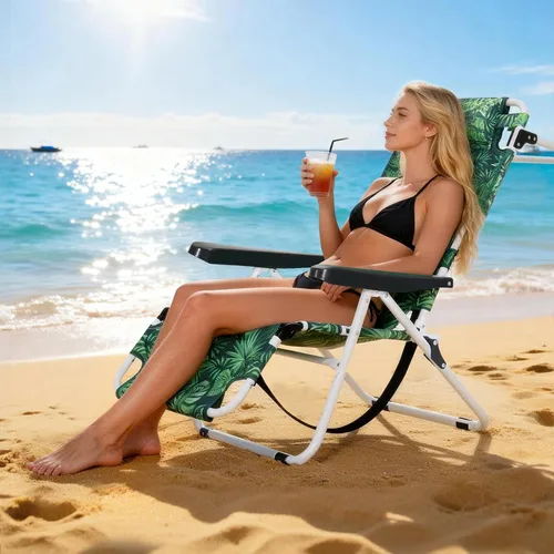 Vista 3 de ABORON Silla de bronceado ajustable de 5 posiciones con orificio para la cara, salón de playa plegable portátil para tomar el sol, tumbona