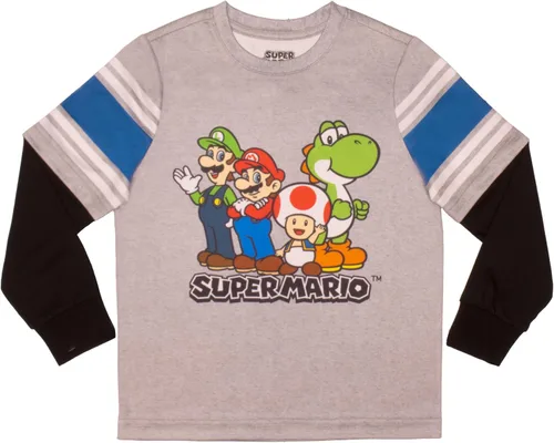 Vista 3 de Nintendo Super Mario - Juego de 2 piezas de camiseta de manga larga para niños y pantalones deportivos, paquete de 2 unidades para niños y niños