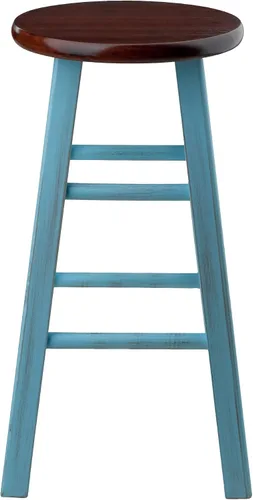 Vista 4 de Winsome Wood - Taburete de madera Ivy, rústico, azul claro y nuez, 24 pulgadas Classic Backless Bar Chairs for Kitchen & Dining Room Seating