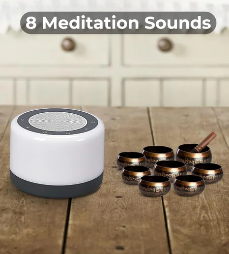 Vista 2 de Máquina de cuencos tibetanos de meditación - Reproduce 8 sonidos diferentes de cuencos para yoga, meditación, atención plena, curación, curación