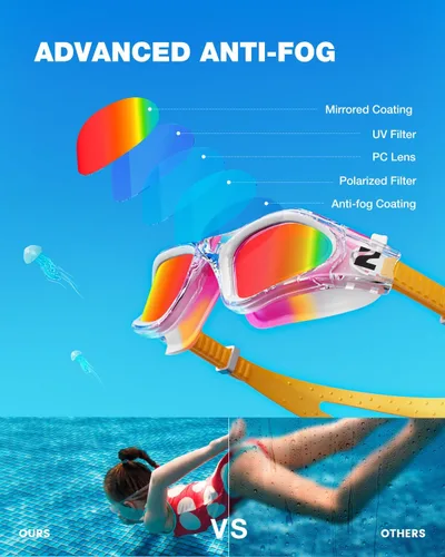 Vista 5 de ZIONOR G1MINI MIX - Gafas de natación para niños, con bloques de color, polarizados, sin fugas, antiniebla, para niños (3-14)