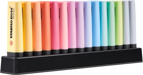 Vista 12 de STABILO Subrayador BOSS ORIGINAL - Caja redonda de 6 - Amarillo, verde, naranja, rojo, rosa, azul