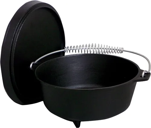 Vista 6 de Horno holandés de hierro fundido sazonado de 4 cuartos de galón con tapa de hierro fundido, color negro