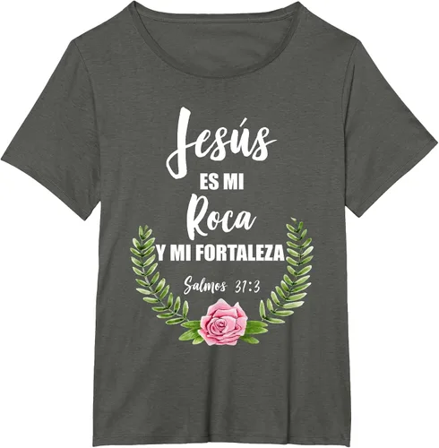 Vista 53 de Jesus ES Mi Roca - Camiseta con versículo bíblico cristiano español Salmos Asphalt Grey