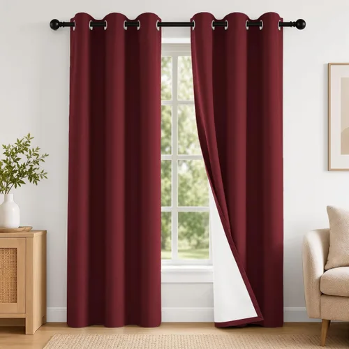 Vista 69 de 2 paneles de cortinas 100% opacas, de peso medio, con aislamiento térmico y ojales para dormitorio, sala de estar, tratamiento de ventana