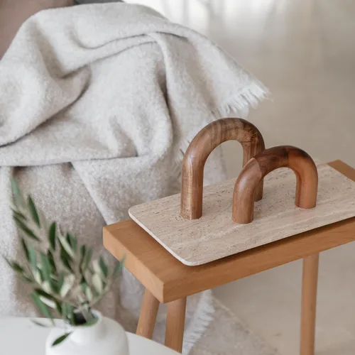 Vista 9 de PEAKOLY Decoración de estantería de arco de madera, detalles modernos de decoración de estantes, objetos decorativos para mesa de café, esculturas
