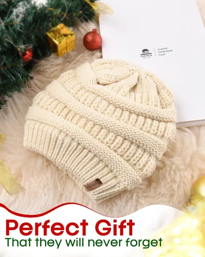 Vista 49 de FURTALK Gorro de invierno para mujer, con forro de satén, tejido trenzado, grueso, holgado, gorro cálido