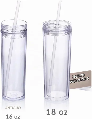 Vista 2 de Cupture Vasos delgados de acrílico con pajitas, 18 onzas, paquete de 8 (transparente)