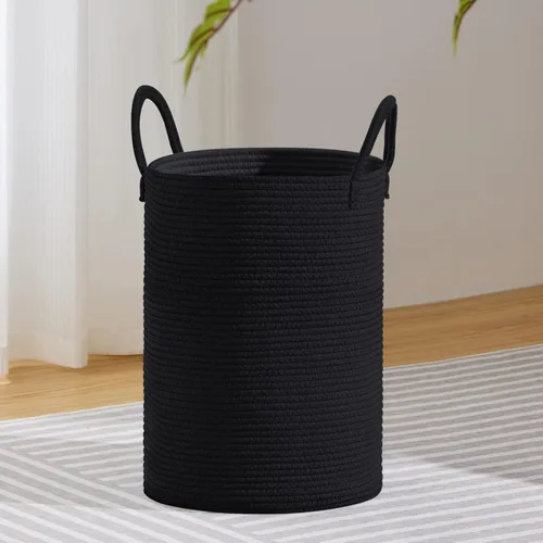 Vista 25 de VIPOSCO Cesta de lavandería tejida pequeña de 30L, color marrón y blanco