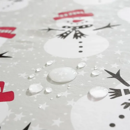 Vista 4 de Mantel de vinilo de muñeco de nieve blanco navideño con reverso de franela, mantel rectangular de PVC, manteles impermeables de Navidad