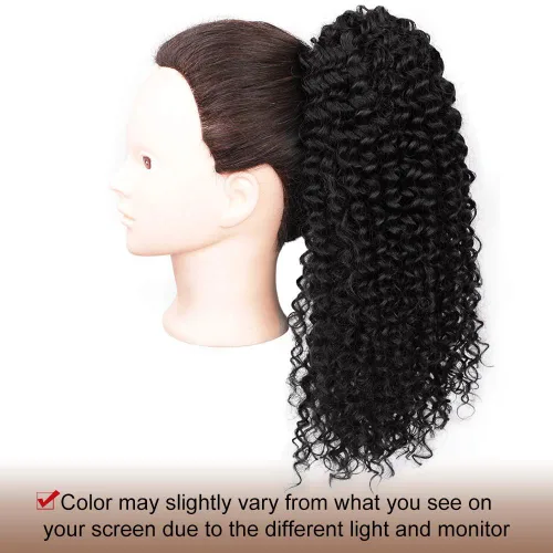 Vista 5 de Vigorous Extensión de Cola de Caballo con Cordón de 14 Pulgadas Afro Rizada Corta y Crespa para Mujeres Africanas Colas de Caballo Esponjosas
