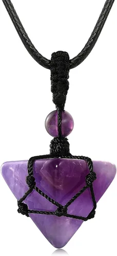 Vista 10 de XIANNVXI Collar puntiagudo con piedra de cristal curativo, cuerda negra ajustable, collar con colgante de piedras preciosas naturales, joyería