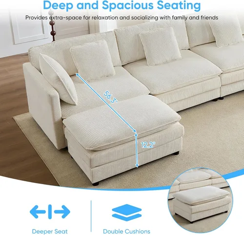 Vista 6 de Mjkone Sofá modular en forma de U de 148 pulgadas con otomana móvil, cómodo sofá modular de gran tamaño con cojín de doble capa, sofás de asiento