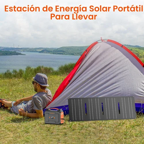 Vista 3 de Estación de energía solar portátil con panel solar plegable de 30 W, 100 W 110 V AC Outlet Camping Banco de energía solar con paneles, batería de CC