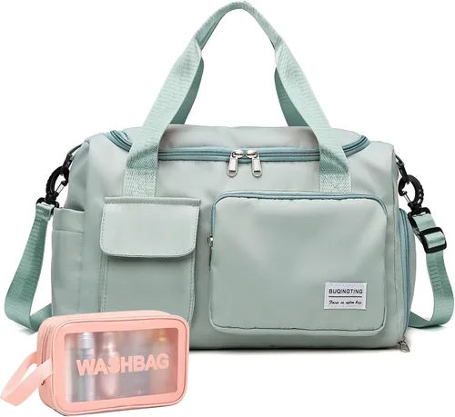 Vista 39 de Bolsa de Gimnasio Pequeña para Mujer, Bolsa de Lona de Viaje, Bolsa de Fin de Semana con Compartimento para Zapatos