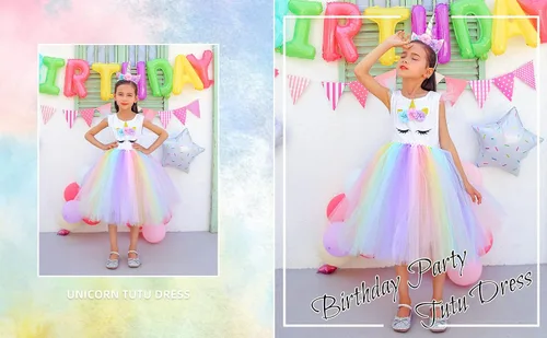 Vista 2 de PinkBeautiM Vestido tutú de unicornio para niñas, disfraz de unicornio de lentejuelas para niña con diadema, vestidos de fiesta de cumpleaños de 3 a