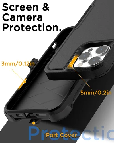 Vista 6 de AICase Funda para iPhone 14 Pro Max con protector de pantalla de vidrio + lente de cámara, resistente protección contra caídas, cuerpo completo