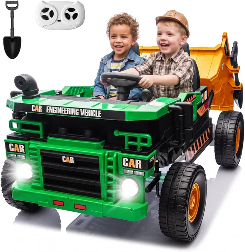Vista 12 de Camión volquete de juguete para niños de 2 plazas de 12 V con cama volquete, pala Caqui