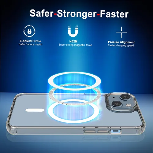 Vista 4 de Funda magnética fuerte para iPhone 14 Plus de 6.7 pulgadas, transparente compatible con MagSafe, protección contra caídas de grado militar
