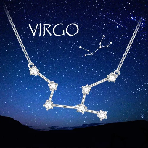 Vista 2 de Collar de plata de ley 925 con circonita cúbica, astrología, 12 constelaciones, signo del horóscopo, astrología, estrella del zodiaco, joyería