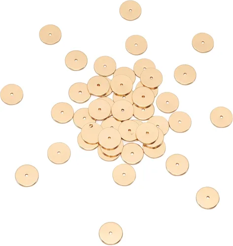 Vista 7 de Craftdady 50 cuentas redondas planas chapadas en oro de 18 quilates de latón galvanizado de 0.394 pulgadas para hacer joyas agujero: 0.059 pulgadas