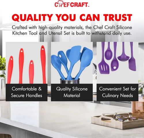 Vista 6 de Chef Craft Juego de herramientas de cocina de silicona premium multicolor de 5 piezas, surtido (42086)