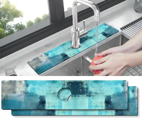 Vista 24 de Tapete protector contra salpicaduras para grifo de fregadero de cocina - 2 piezas, tapete súper absorbente de secado rápido, accesorios