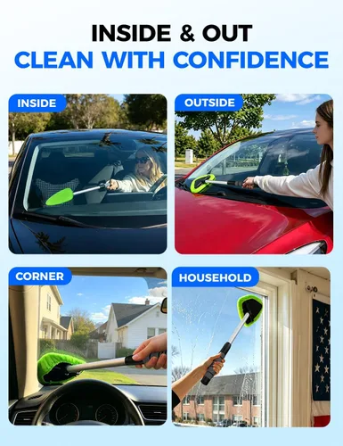Vista 7 de XINDELL Herramienta de Limpiador de Parabrisas – Kit de Limpieza de Ventanas Interiores de Coche con Mango Extensible y 4 Almohadillas