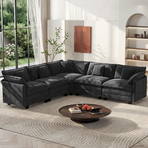 Vista 66 de Ihanherry - Sofá de nube de 3 plazas en L, modular, de asiento profundo, para sala de estar, cómodo cojín de asiento tapizado de doble capa, tela