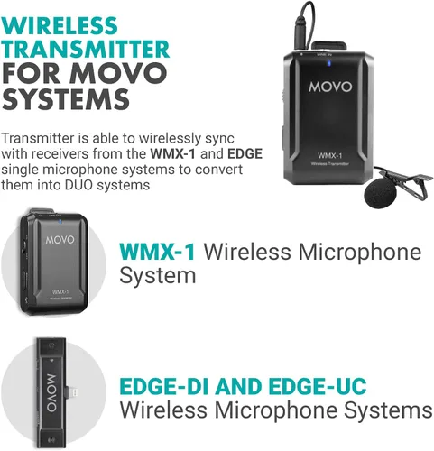 Vista 2 de Movo WMX-1-TX 2.4GHz Micrófono Lavalier inalámbrico, transmisor, audio cristalino, garantía de 1 año