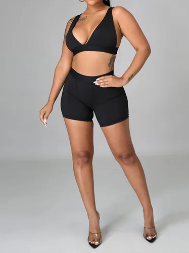 Vista 2 de Conjuntos de entrenamiento para mujer, 2 piezas, mallas de yoga acanaladas de cintura alta con brasier deportivo elástico, ropa de gimnasio