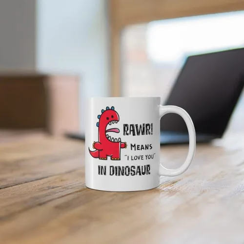 Vista 4 de Rawr Means I Love You in Dinosaur - Taza de café de cerámica, 11 onzas