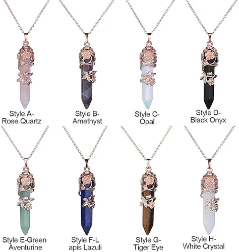 Vista 5 de Regalo para mujeres y hombres, collar hexagonal de cristal curativo, con diseño de amatista, con colgante de cuarzo envuelto en flores de amatista