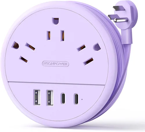 Vista 10 de NTONPOWER - Cable de extensión de enchufe plano, regleta de alimentación de viaje con 2 USB C y 3 tomas 4 puertos USB, cable de extensión plano de 4