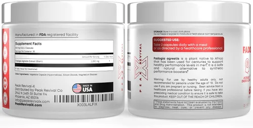 Vista 5 de Peak Revival-X Fadogia Agrestis 1000mg por porción Suplemento - Extracto potente para aumentar la energía, el rendimiento atlético y la masa