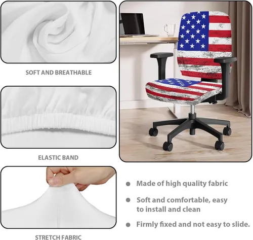 Vista 6 de American Flag Chair Covers Stretchy Office Chair Armrest Covers 4-Pc Set Reusable Soft Patriotic Computer Cover Slipcovers for Game Room and Office