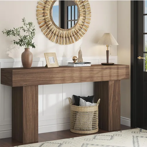 Vista 3 de knoworld - Mesa de consola de 63 pulgadas de largo para entrada, mesa de sofá rectangular de madera estilo granja detrás del sofá, mesa estrecha