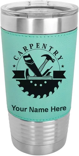 Vista 20 de LaserGram Vaso aislado al vacío de 20 onzas, carpintería, grabado personalizado incluido (piel sintética, estilo béisbol) Engraved Gift for