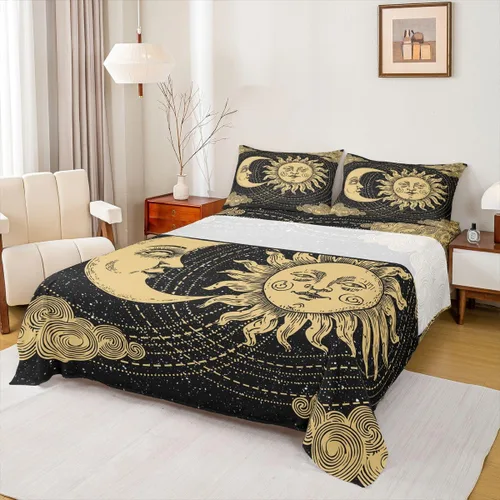 Vista 10 de Erosebridal Juego de sábanas tamaño individual con estampado de luna, diseño de flores de loto, color morado degradado, juego de sábanas orientales